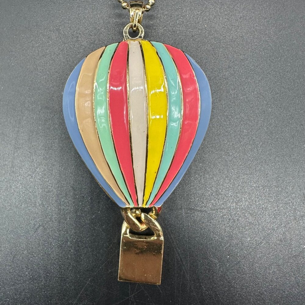 Hot Air Balloon Necklace Enamel Rainbow Stripes Charming Charlie Statement - Picture 5 of 9